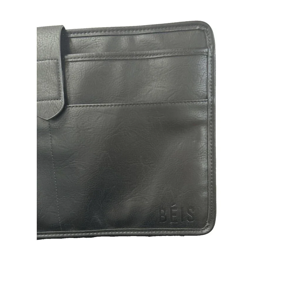 BEIS Black Vegan Leather Laptop Sleeve Padded Slim Case w/Pockets Travel Work